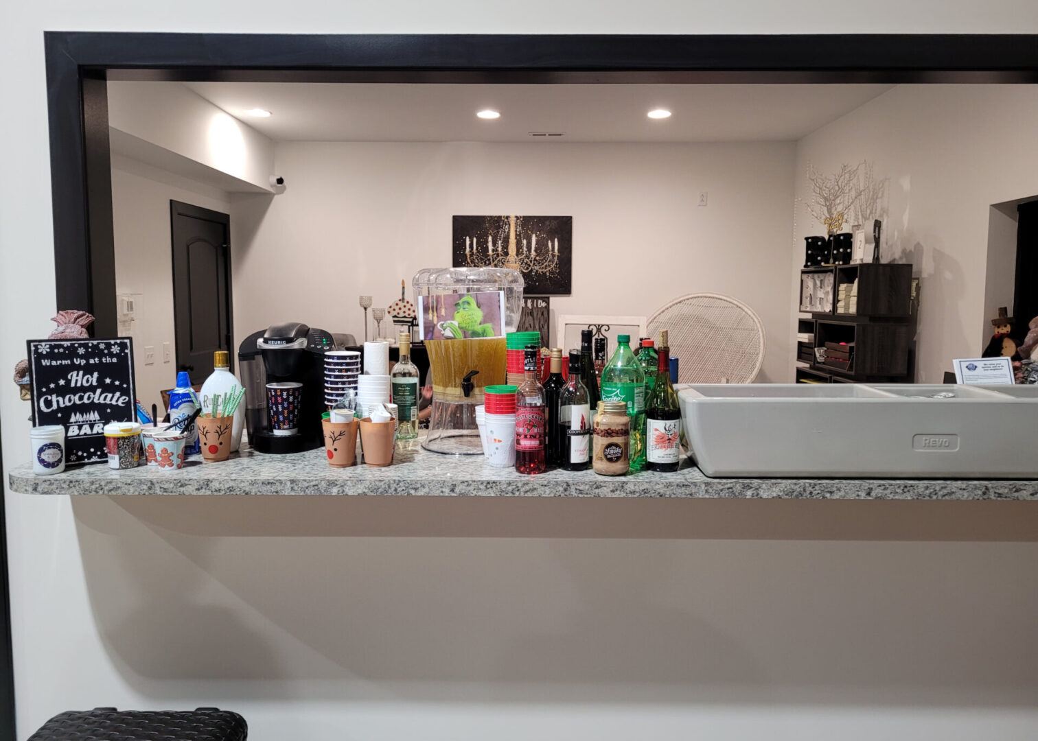 A countertop with a bar setup