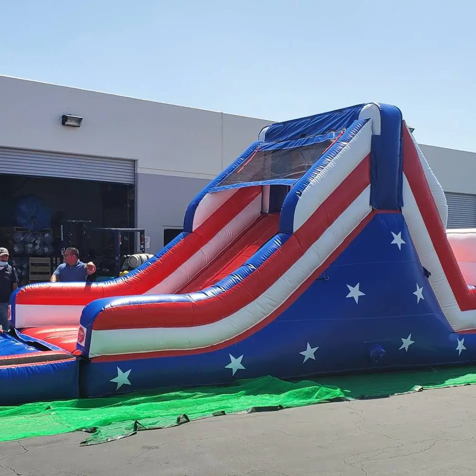 Inflatable red, white, and blue slide